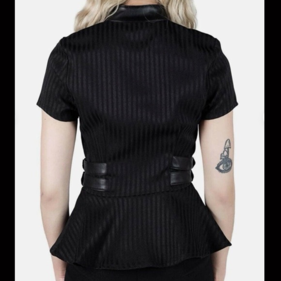 *SOLD* KILLSTAR DARK ENTERPRISE GOTHIC TOP PINSTRIPE SIZE L BRAND NEW - Picture 2 of 16